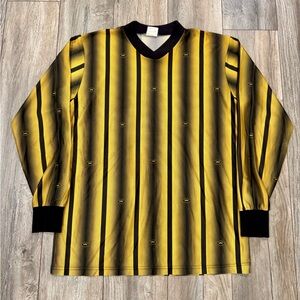 Men’s Vintage Y2K Black and Gold Striped Soccer Jersey Size XL